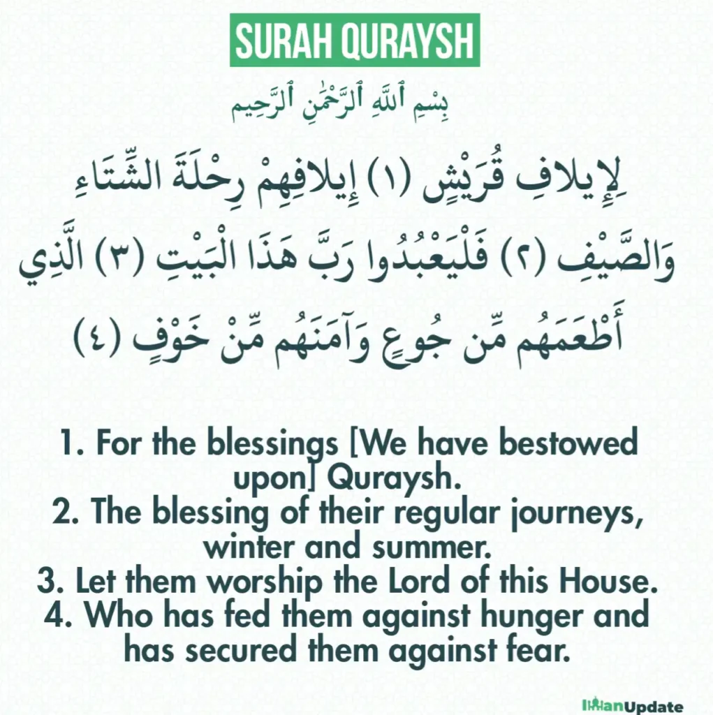 Lilafi Quraish Surah In English Arabic And Transliteration